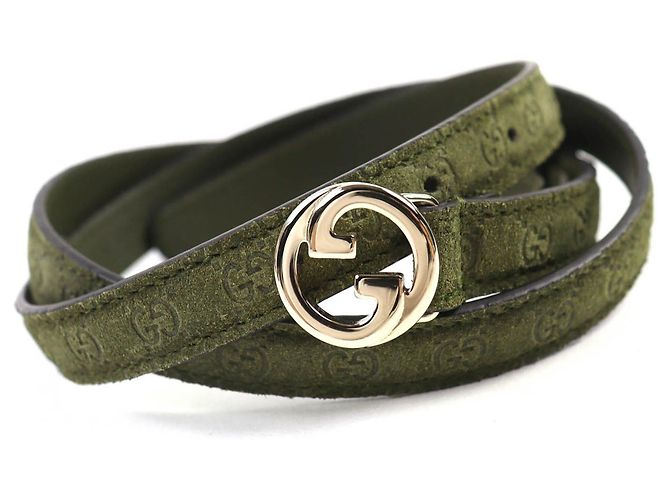 Ceinture étroite à boucle entrelacée G de Gucci Kaki
