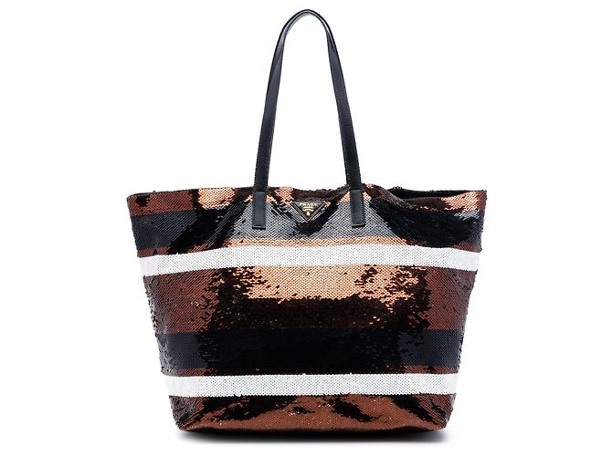 Bolsa tote Prada de cetim com listras de paetês marrons Marrom Bronze