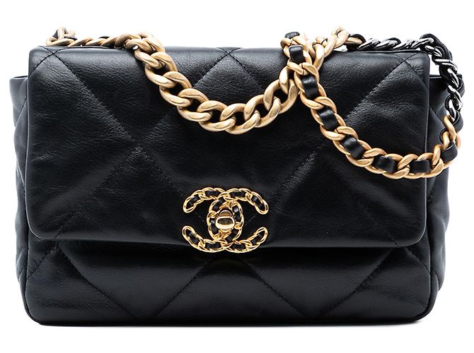 Chanel Schwarz Mittel Lammleder 19 Flap