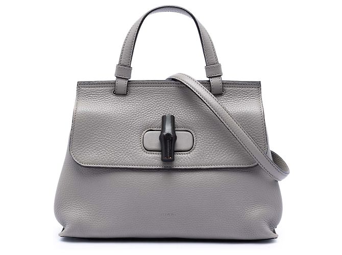 Bamboo Bolsa diária pequena de couro cinza com bambu Gucci Marrom