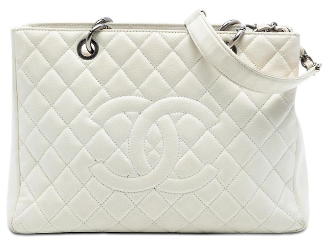 Chanel Weißer Kaviar Große Einkaufstasche