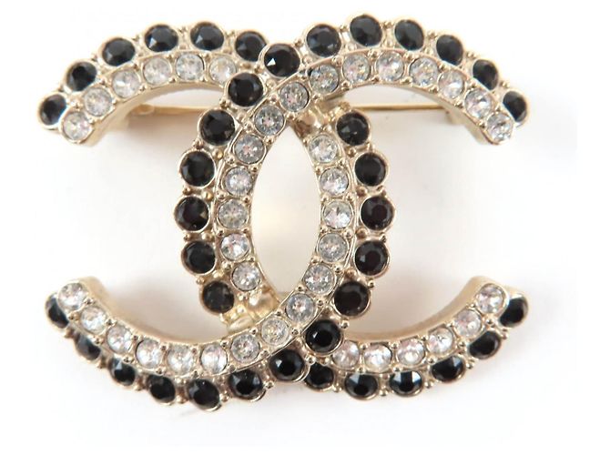 Chanel A22B Coco Mark Brosche Schwarz Golden