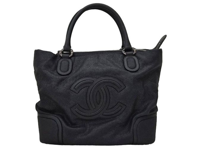 Bolsa tote de couro preto Chanel