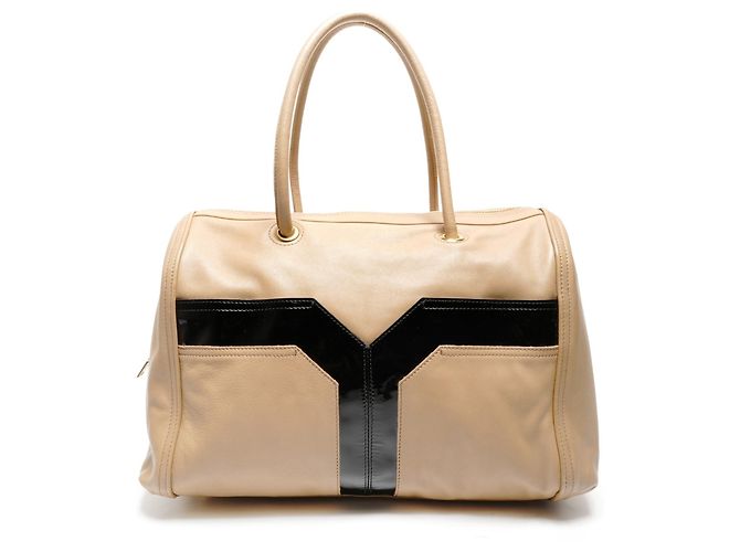 Bolsa Boston de couro bege Yves Saint Laurent 
