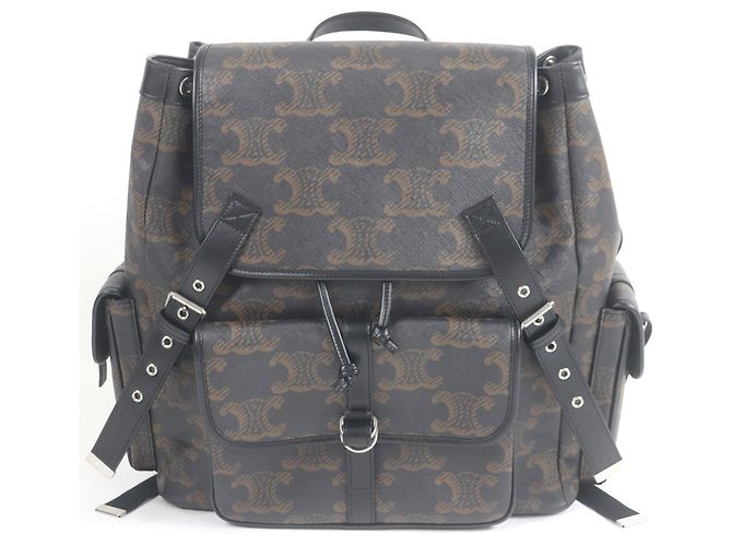 Céline Triomphe Rucksack aus beschichtetem Canvas CELINE 11181 Braun Schwarz