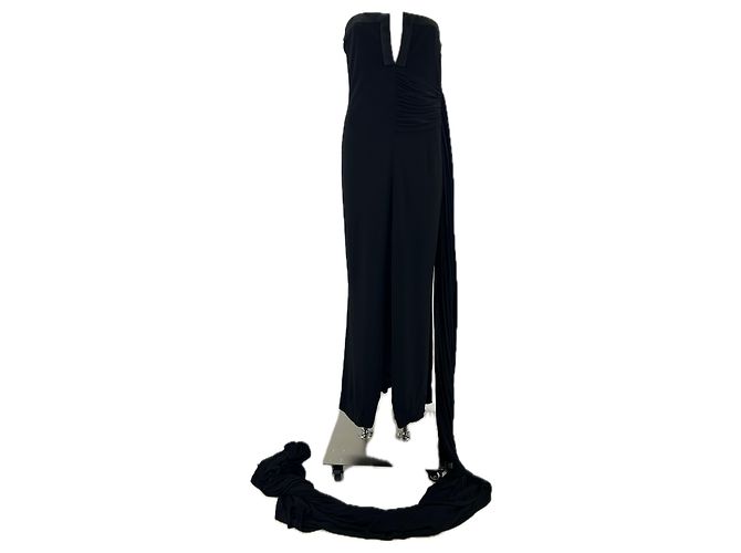Yves Saint Laurent Trägerloses schwarzes Maxikleid mit Schleppe