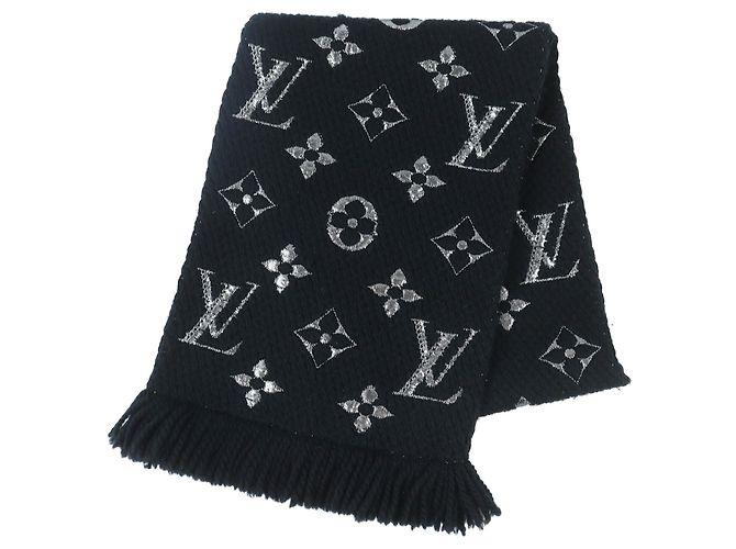 Sciarpa con Frange Monogram Louis Vuitton Nero Argento 