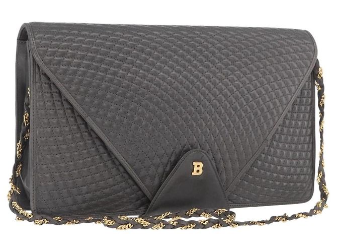 BALLY Bolsa de Ombro em Cadeia de Couro Cinza Dourado Auth ti3817 Marrom