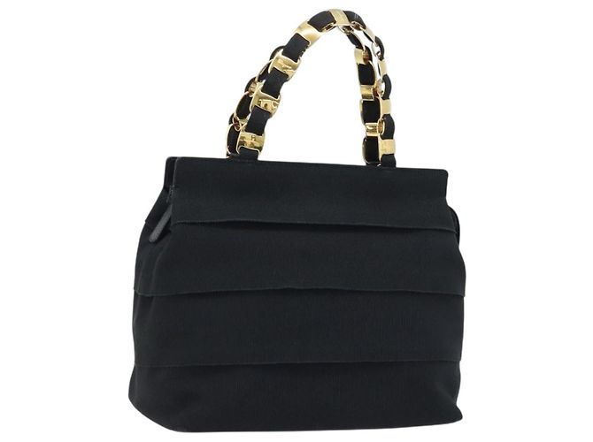 Sac à main Vala en chaîne Salvatore Ferragamo en nylon noir et or Auth gh1878 Doré
