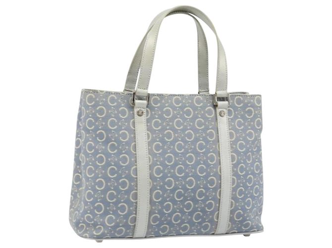 Céline Bolso de mano de lona Macadam C de CELINE azul claro plata Auth BA11640