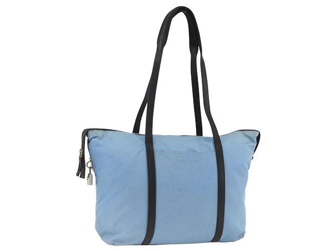 Bolsa Tote PRADA em nylon e couro azul claro prateado autêntica am11000 Prata