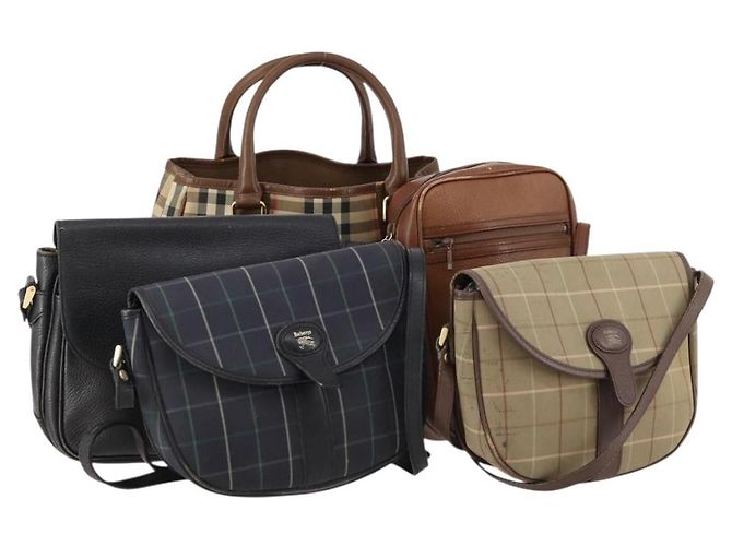Borsa Burberrys Nova Check in tela e pelle 5 pezzi nero navy beige Auth fm5230 Blu navy