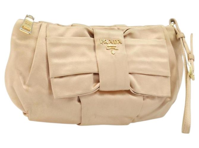 Ribbon PRADA Satinbeutel Beige Gold Auth BSZ565 Golden