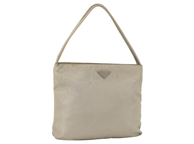 PRADA Handtasche aus Nylon Beige Silber Authentisch bs34102