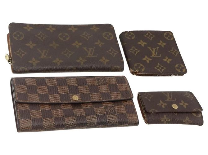 Billetera Monogram Damier Ebene 4 piezas LOUIS VUITTON Auth gh1956 Monograma