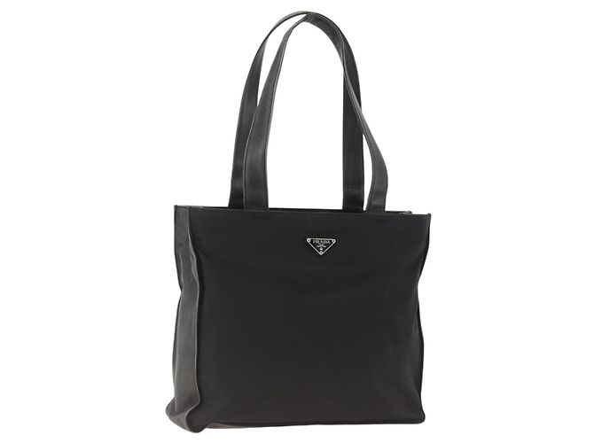 Borsa Tote Prada in nylon nero argento Auth BSZ009
