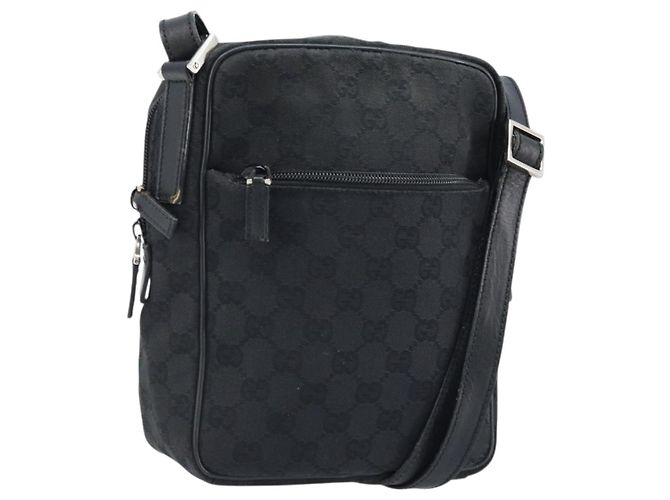 Borsa a Spalla GG Canvas Gucci Nera Argento 03136 Auth 173686 Nero