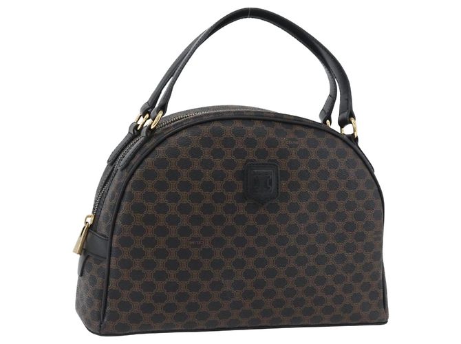 Céline Bolso de mano de lona Macadam CELINE en cuero PVC negro y dorado Auth SW2171A