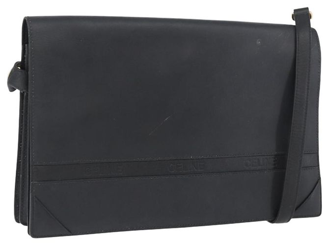 Céline Bolsa de Ombro de Couro Preta e Dourada Auth LNZ656 Preto Dourado