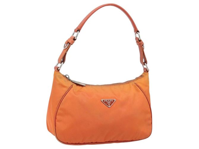 PRADA Shoulder Bag Nylon Orange Silver Auth ARZ559A Silvery