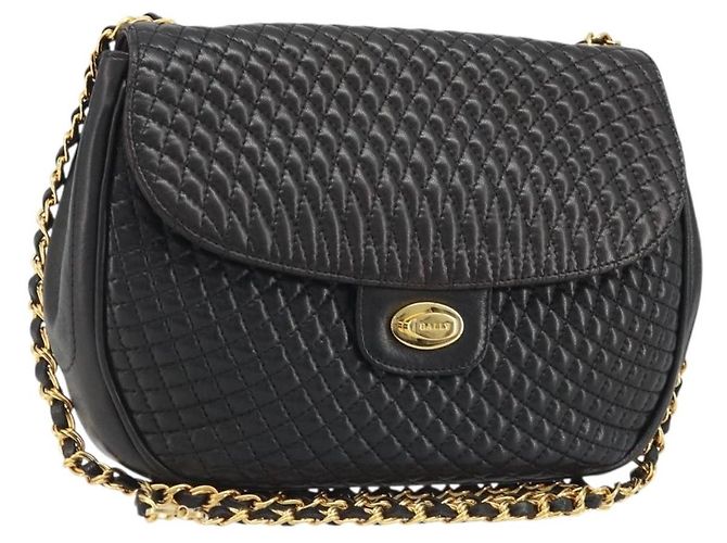 BALLY Borsa a Spalla a Catena Pelle Nera Oro Auth YKZ154A Nero D'oro