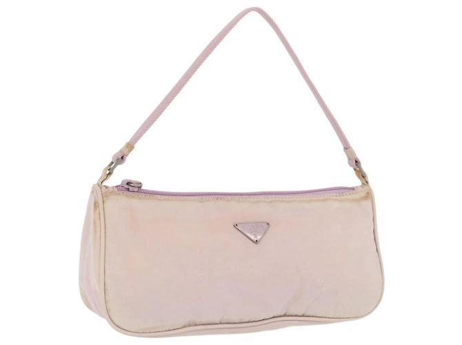 PRADA Accessory Pouch Nylon Pink Silver Auth AMZ342 Silvery
