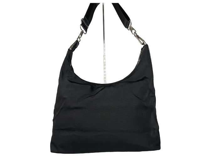 Vintage Gucci Leder / Canvas Hobo-Handtasche Schwarz