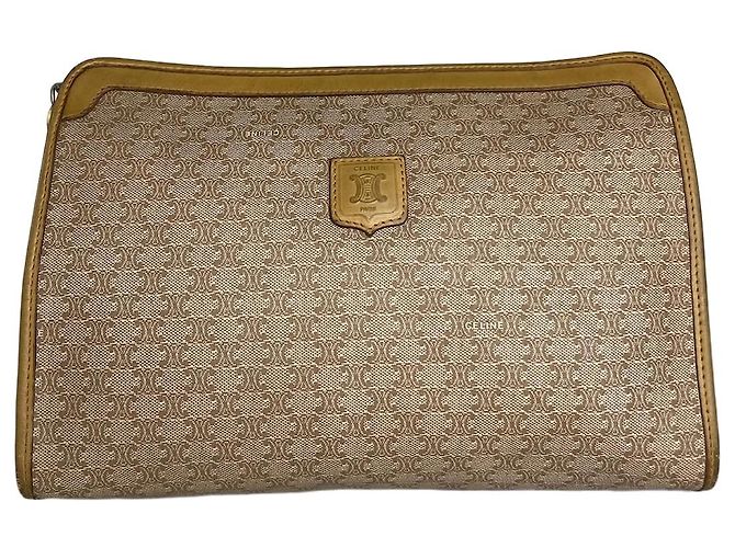 Céline Pochette en cuir monogramme Triomphe Celine Paris vintage beige marron