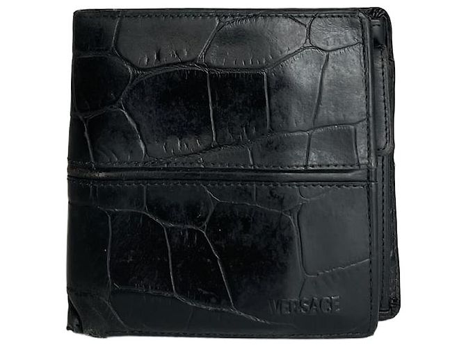 Vintage Gianni Versace Crocodile Emblossed Leather Wallet Black