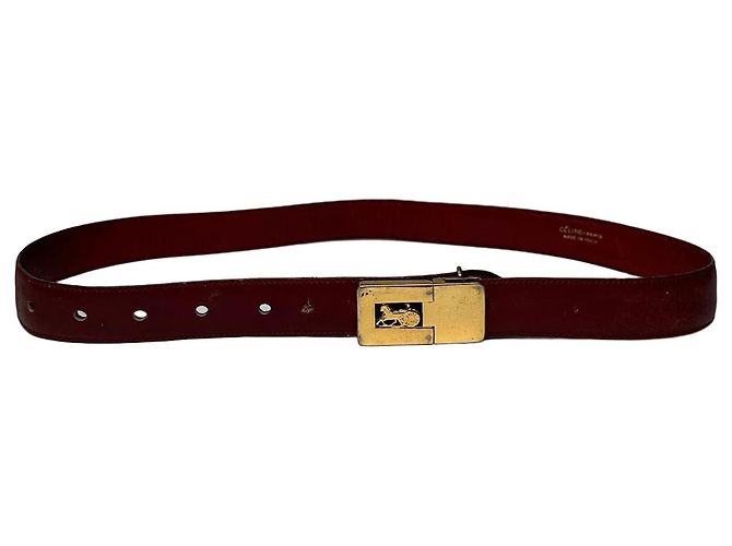 Céline Vintage Celine Paris Leather Belt Burgundy Dark red
