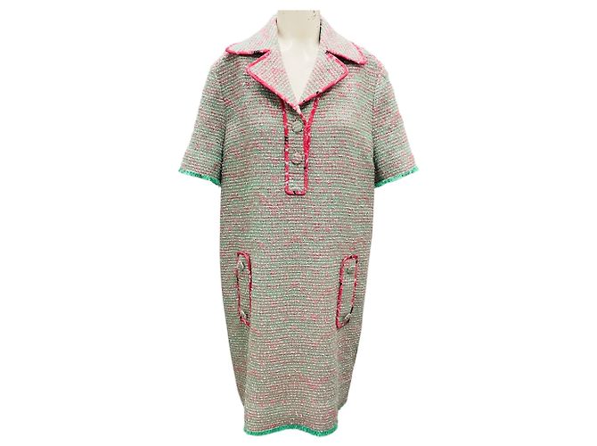 Vestido polo de tweed de lã e algodão Etro verde / rosa