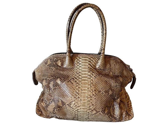 Zagliani Handtasche aus Python Beige Grau