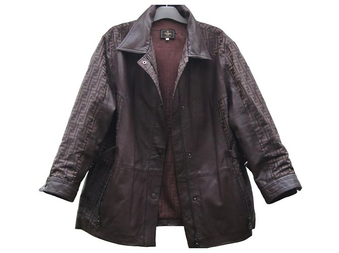 Giacca Parka Fendi in Pelle Monogramma Marrone