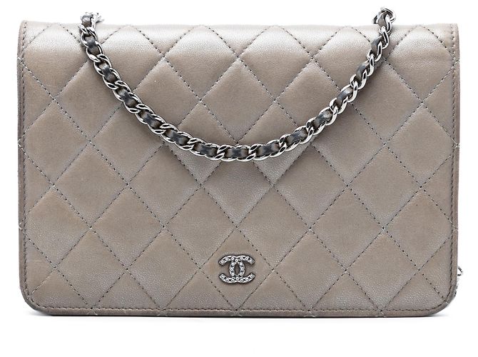 Wallet On Chain Chanel Braune CC gesteppte Lammleder Geldbörse mit durchgehender Kette