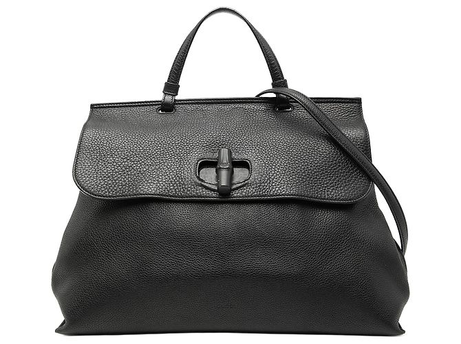 Bamboo Bolsa Satchel Daily Gucci em couro de bezerro preto Large com bambu