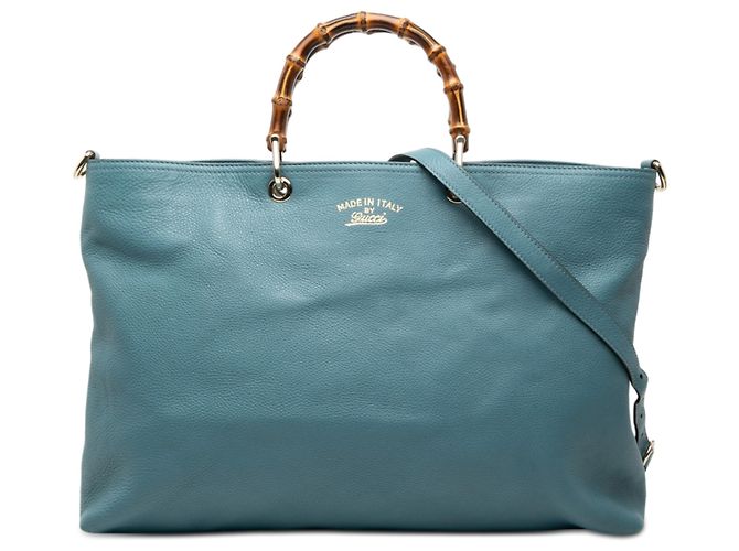 Bamboo Bolsa shopper grande em couro de bezerro azul com bambu Gucci Azul claro