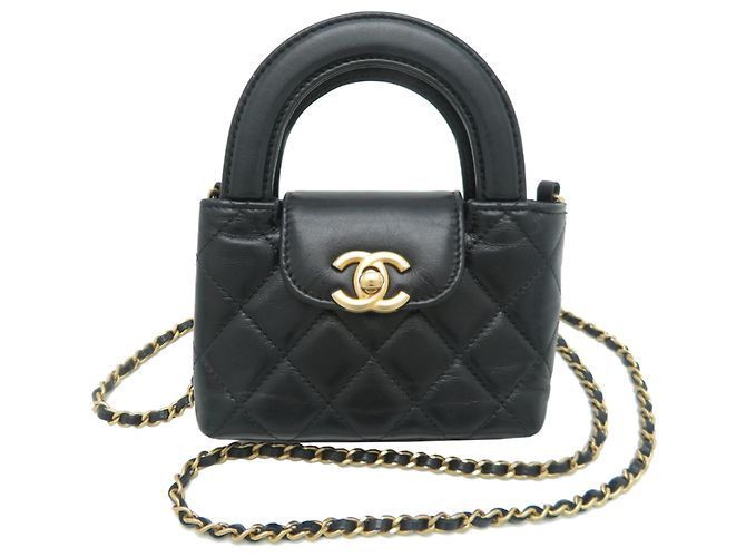 Chanel Black Calfskin Chain Clutch Shoulder Bag