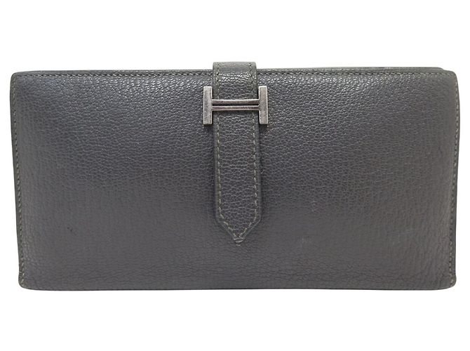 Hermès CARTERA HERMES BEARN EN CUERO DE CABRA MYSORE GRIS CARTERA DE MONEDAS