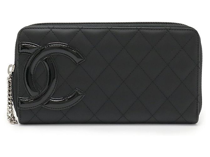 Chanel Cambon Line Soft Calf Long Wallet Black Pink