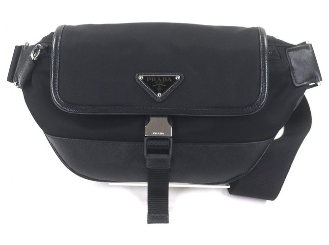 Borsa a corpo in nylon e pelle Prada 2VH176 Nero
