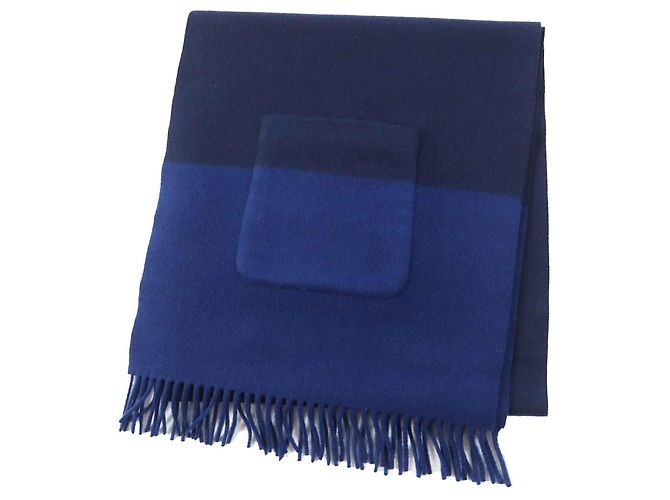 Xale de caxemira e seda azul e marinho Hermès Azul marinho