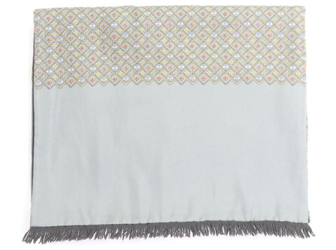 Hermès Hermes Gray Silk Angora Reversible Stole Brown