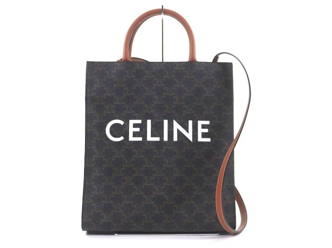 Céline Bolsa tote de lona e couro marrom escuro Celine Castanho escuro