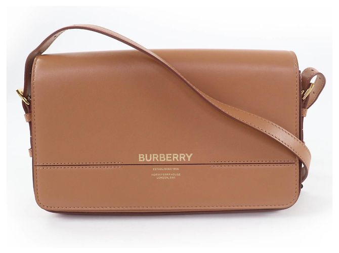 Bolsa de ombro em couro com logo Grace da Burberry Marrom
