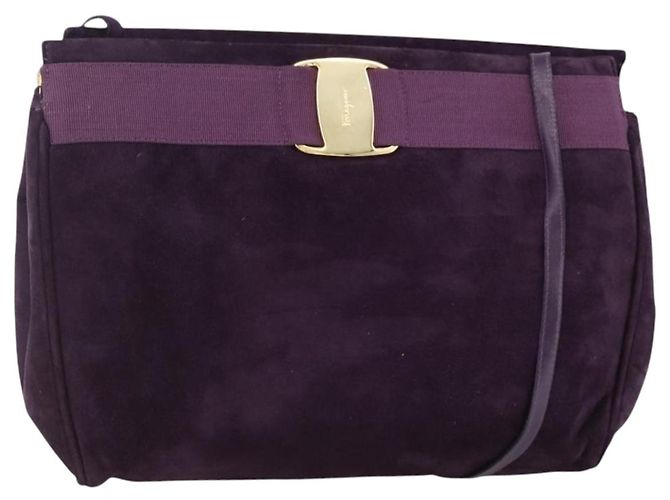 Bolsa de Ombro Vala em Camurça Roxa e Dourada Auth AMZ434 da Salvatore Ferragamo