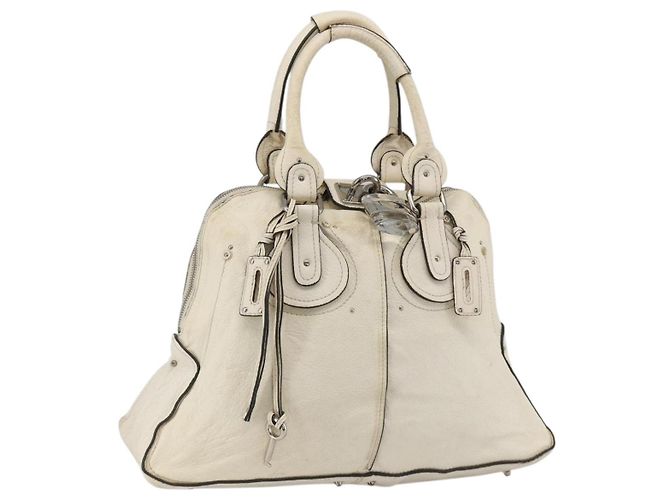 Chloé Bolsa de mão Chloe Paddington em couro branco prateado Auth BSZ323 Prata
