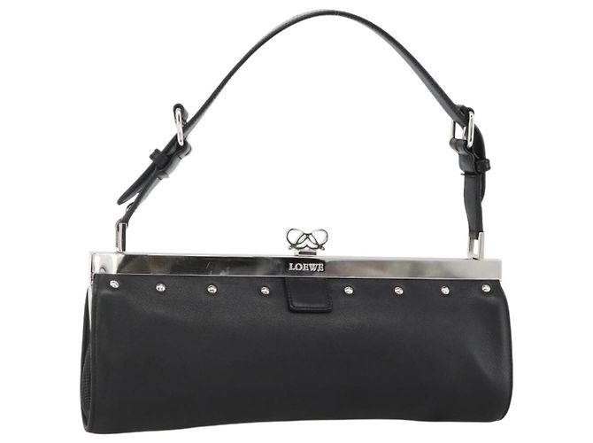 Borsa a Spalla LOEWE in Pelle Argento Nero Auth SW2182V