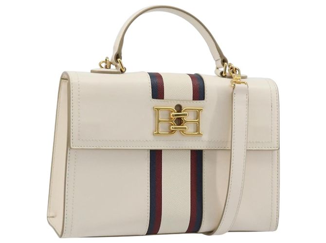 BALLY Handtasche Leder 2 in 1 Weiß Gold Auth YKZ532A Golden