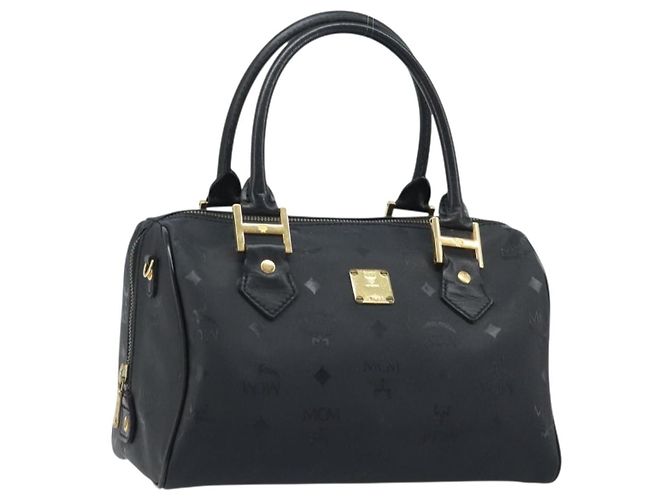 Sac à main MCM Logogram Vicetos PVC Noir Or Auth BA11589 Doré