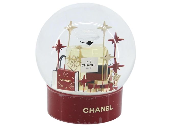 CHANEL Snow Globe Glass Red CC Auth BA11733
